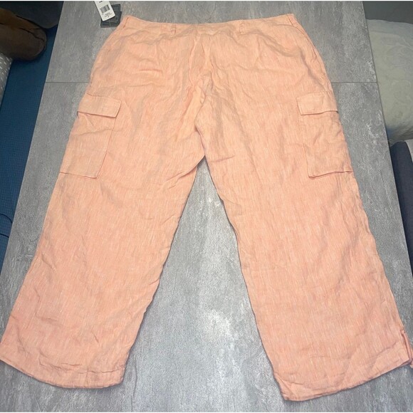 Lauren Ralph Lauren 18W Tangerine 100% Linen Cargo Pockets Beachy Coastal Comfy - Picture 7 of 10